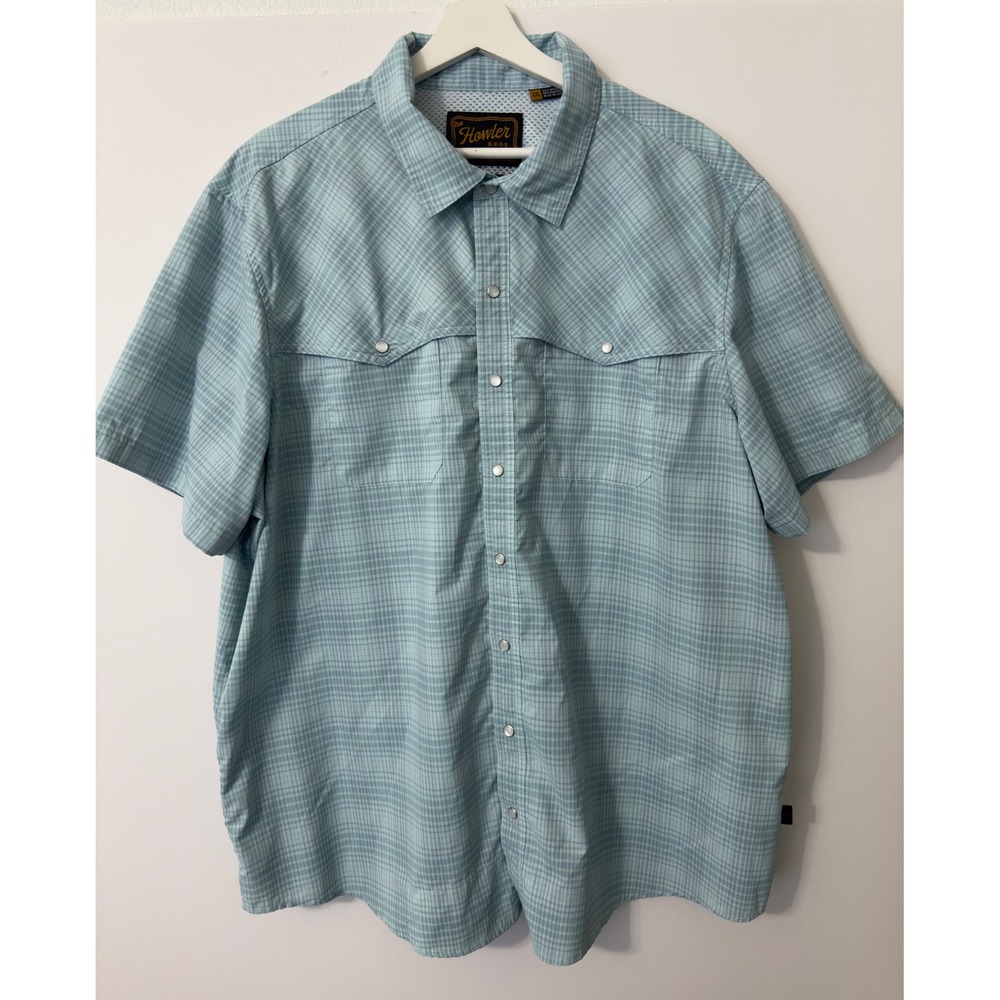 Howler Brothers Open Country Shirt Mens‎ XXL Blue Plaid Western Snap